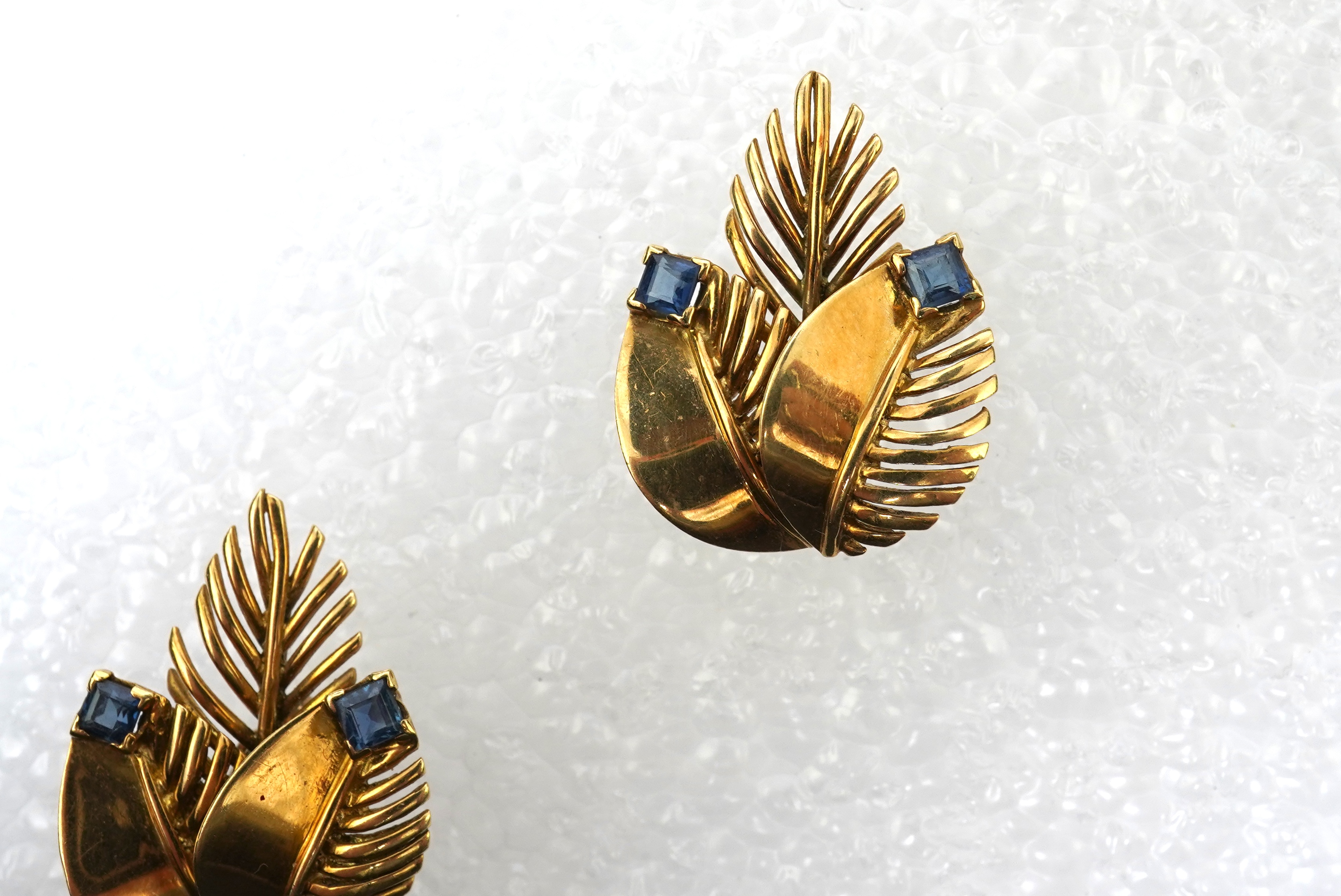 A pair of gold and sapphire earrings, 1950s